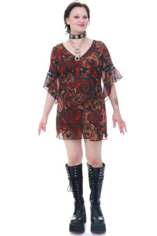 Vintage Y2K Paisley Flutter Sleeve Mini Dress