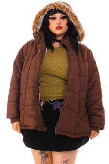 Vintage Y2K Brown Hooded Puffer Jacket