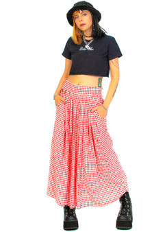 Vintage 80's Jones Red Gingham Check Maxi Skirt 1