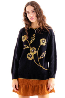 Vintage 80's Black and Gold Floral Sweater