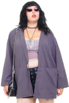 Vintage Y2K Grey Long-Sleeve Tie Top