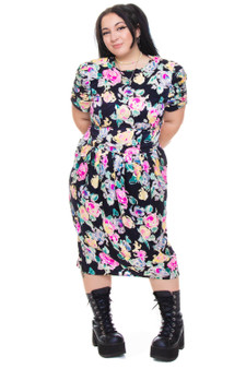 Vintage 80's Silky Floral Ruffled Dress