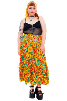 Vintage 90's Sunflower Tiered Ruffle Maxi Skirt
