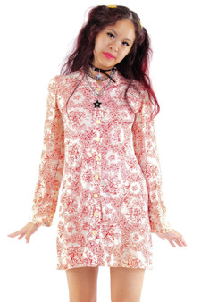 Vintage 70's Collared Button Up Red Floral Dress