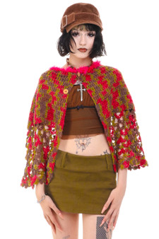 Vintage 90's Green and Pink Knitted Poncho