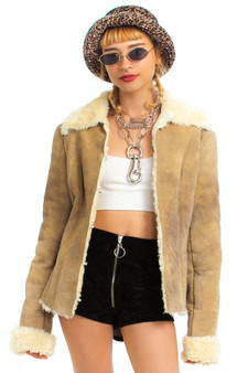 Vintage 90's Genuine Leather Fuzzy-Trim Jacket