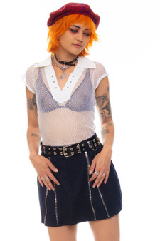 Vintage 90's White Fishnet Collar Top - OSFM