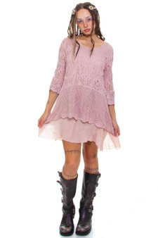 Vintage Y2K Pale Pink Crochet Knit Sweater