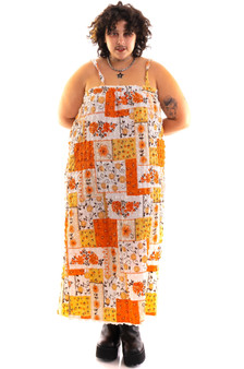 Vintage 70's Patchwork Orange Floral Loop Dress