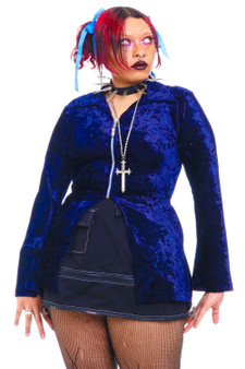 Vintage Y2K Navy Velvet Mid Zip Long Sleeve Shirt