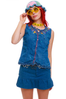 Vintage 90's Denim Floral Sleeveless Top