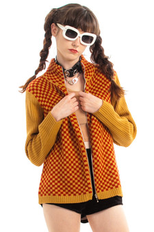 Vintage 90's Retro Check Zip-Front Cardigan