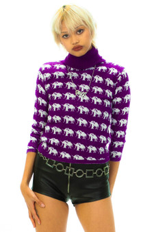 Vintage 70's Purple Elephant Turtle Neck Sweater 1