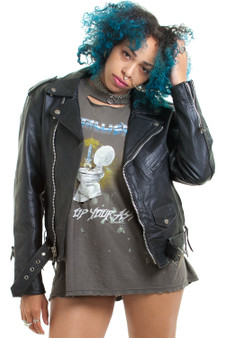 Vintage 80's Leather & Lace Lace-Up Moto Jacket