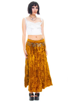 Vintage 90's Golden Velvet Embroidered Maxi Skirt