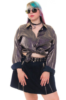 Vintage 90's Bronze Shiny Iridescent Button Up