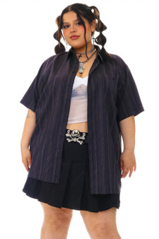 Vintage Y2K Black & Grey Striped Button Up Shirt