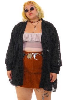 Vintage 90's Black Burnout Velvet Rose Button Up Blouse