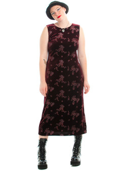 Vintage 90's Clio Burgundy Velvet Floral Maxi Dress