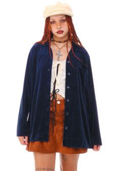 Vintage Y2K Blue Velvet Long Sleeve Button Up Shirt