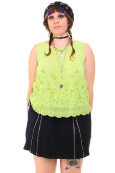 Vintage 90's Green Beaded Flower Tank Top