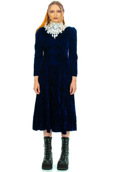 Vintage 70's Midnight Dolly Navy Velvet Maxi Dress