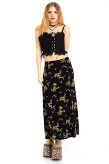 Vintage 90's Slinky Floral Button Maxi Skirt