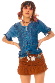 Vintage 90's Navy Embroidered Short Sleeve Blouse