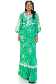 Vintage 70's Sea-foam Green Floral Lace Princess Dress