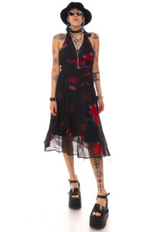 Vintage 90's Does 70's Floral Glitter Halter Dress