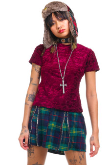 Vintage 90's Velvet Mesh Cranberry Top