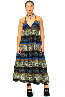 Vintage 90's Multi-Print Striped Halter Dress Dress