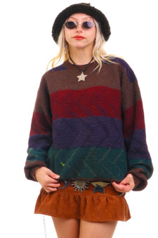 Vintage 90's 100% Wool Knitted Striped Sweater