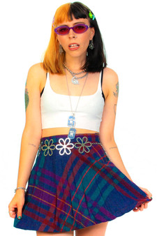 Vintage 80's Jewel-Tone Pleated Plaid Mini Skirt