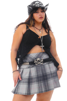 Vintage Y2K Grey Pleated Plaid Skirt