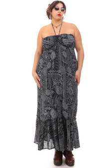 Vintage Y2K Strapless Flower Paisley Maxi Dress