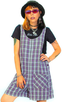 Vintage 90's Grape Plaid Shortalls