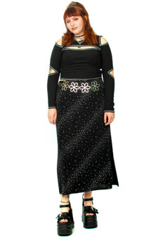 Vintage 90's Black Stretchy Floral Maxi Skir