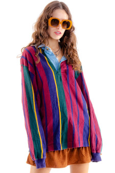 Vintage 90's Nautica Striped Collar Long-Sleeve