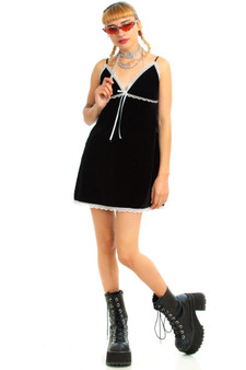Vintage 90's Black Velvet Babydoll Mini Dress