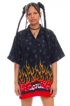 Vintage Y2K Flamin' Dice Button-Up Shirt