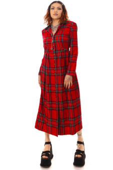Vintage 90's Red Plaid and Velvet Maxi Dress