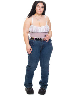 Vintage Y2K Pink & Blue Bedazzles Denim Flare Jeans