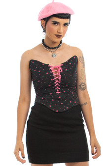 Vintage Y2K Pink Rose Lace-Front Knit Bustier