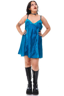 Vintage Y2K Jewel Teal Lace Slip Dress