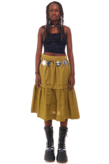 Vintage 90's Olive Tiered Midi Skirt