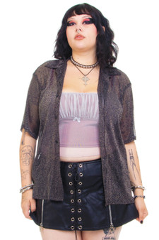Vintage Y2K Sparkly Mesh Button Up