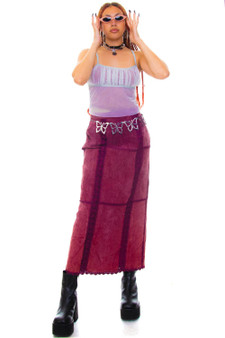 Vintage 90's Faded Purple Leather Suede Crochet Skirt