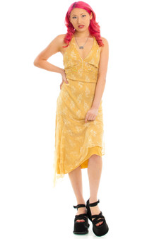 Vintage Y2K Golden Girl Beaded Lace Halter Dress