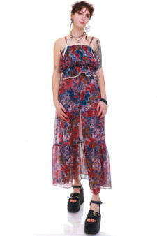 Vintage 70's Sheer Floral Princess Maxi Dress